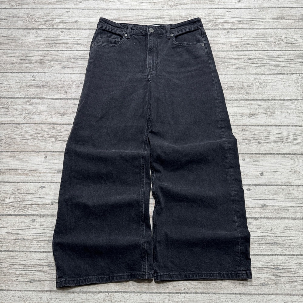 H&M Jeans Women's 8 Black Denim High Waisted Relaxed Fit Wide Leg Cotton Skater